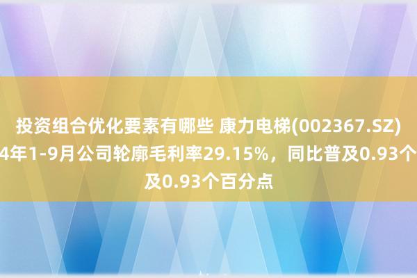 投资组合优化要素有哪些 康力电梯(002367.SZ)：2024年1-9月公司轮廓毛利率29.15%，同比普及0.93个百分点