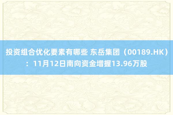 投资组合优化要素有哪些 东岳集团（00189.HK）：11月12日南向资金增握13.96万股