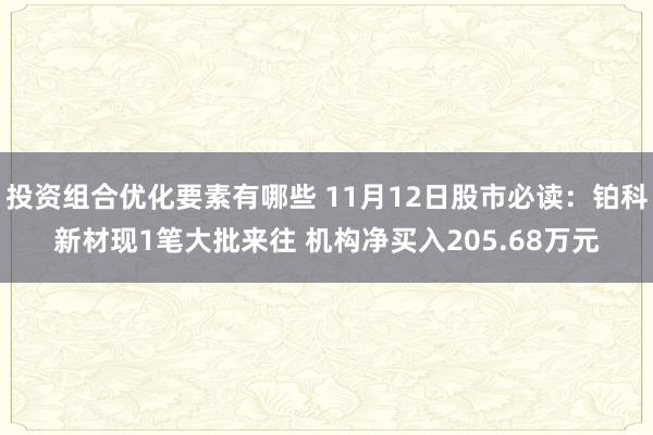 投资组合优化要素有哪些 11月12日股市必读：铂科新材现1笔大批来往 机构净买入205.68万元