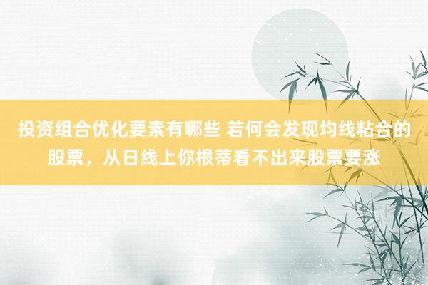 投资组合优化要素有哪些 若何会发现均线粘合的股票，从日线上你根蒂看不出来股票要涨