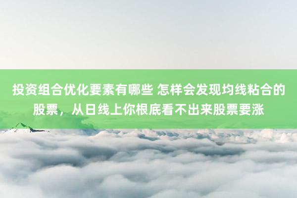 投资组合优化要素有哪些 怎样会发现均线粘合的股票，从日线上你根底看不出来股票要涨