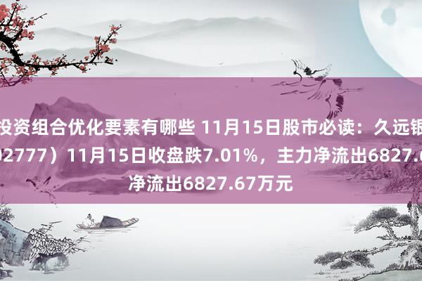 投资组合优化要素有哪些 11月15日股市必读：久远银海（002777）11月15日收盘跌7.01%，主力净流出6827.67万元