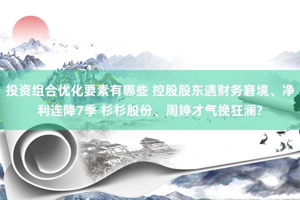 投资组合优化要素有哪些 控股股东遇财务窘境、净利连降7季 杉杉股份、周婷才气挽狂澜?