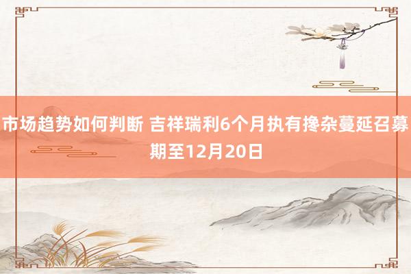 市场趋势如何判断 吉祥瑞利6个月执有搀杂蔓延召募期至12月20日