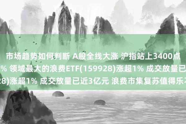 市场趋势如何判断 A股全线大涨 沪指站上3400点 贵州茅台一度涨近2% 领域最大的浪费ETF(159928)涨超1% 成交放量已近3亿元 浪费市集复苏值得乐不雅