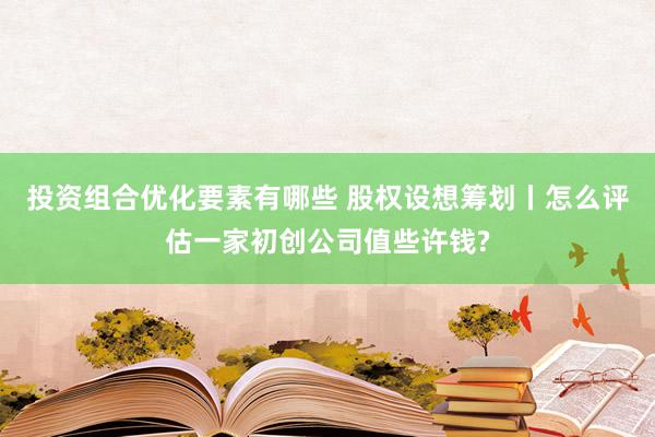 投资组合优化要素有哪些 股权设想筹划丨怎么评估一家初创公司值些许钱?