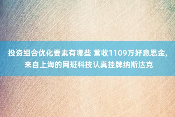 投资组合优化要素有哪些 营收1109万好意思金, 来自上海的网班科技认真挂牌纳斯达克