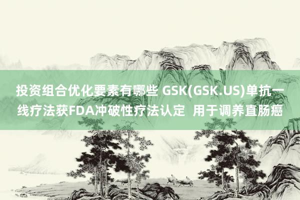 投资组合优化要素有哪些 GSK(GSK.US)单抗一线疗法获FDA冲破性疗法认定  用于调养直肠癌