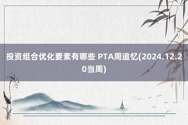 投资组合优化要素有哪些 PTA周追忆(2024.12.20当周)