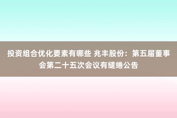 投资组合优化要素有哪些 兆丰股份：第五届董事会第二十五次会议有缱绻公告