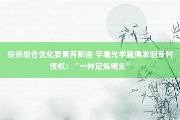 投资组合优化要素有哪些 宇瞳光学赢得发明专利授权：“一种定焦镜头”