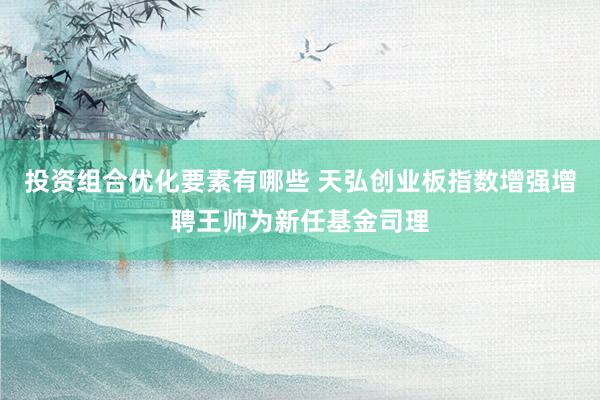 投资组合优化要素有哪些 天弘创业板指数增强增聘王帅为新任基金司理