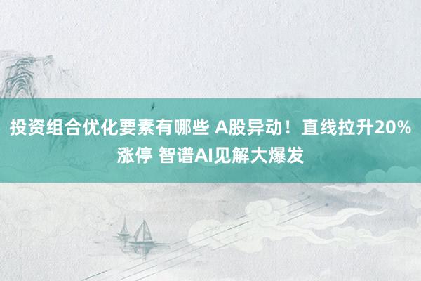 投资组合优化要素有哪些 A股异动！直线拉升20%涨停 智谱AI见解大爆发