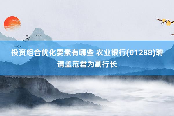 投资组合优化要素有哪些 农业银行(01288)聘请孟范君为副行长