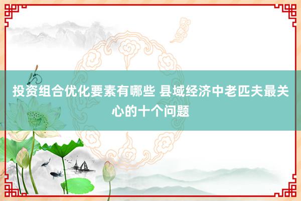 投资组合优化要素有哪些 县域经济中老匹夫最关心的十个问题